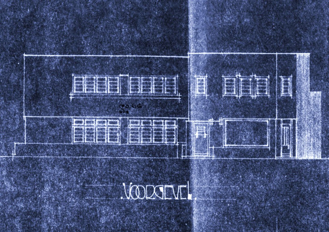 Een deel van de blauwdruk van het pand.
              <br/>
              Bakkewr en Bunders, architecten, 1922